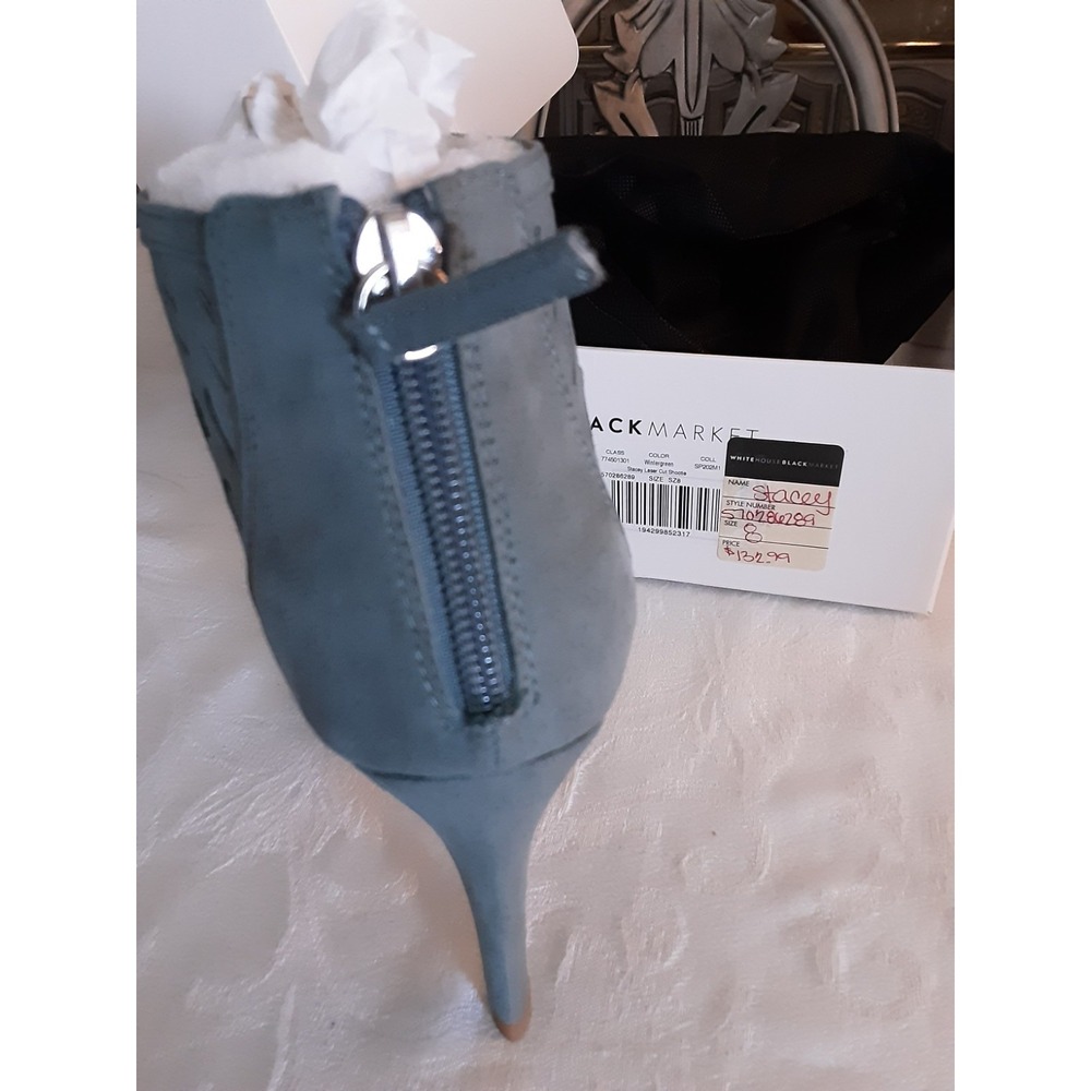 White House Black Market Shootie Stacey Laser Cut Gray Peep Toe Heels Sz 8 - Picture 4 of 16